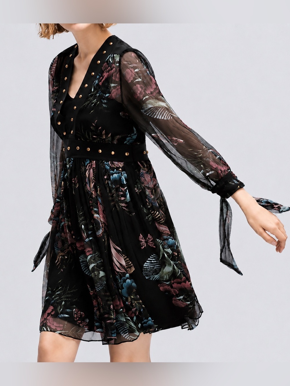 Maeve Nighttime Florals black chiffon dress, size 8